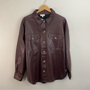 Aaron and Amber Shay Faux‎ Leather Jacket Brown Button Down Womens Large